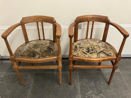 Vintage authentieke armstoeltjes - armzeteltjes massief eik, Antiek en Kunst, Antiek | Meubels | Stoelen en Sofa's, Ophalen