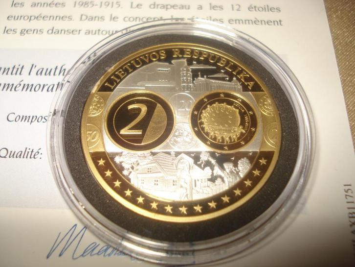 Pièce Commémorative Lituanie Arg/Plaqué Or Hommage à l'Euro, Postzegels en Munten, Munten | Europa | Euromunten, Setje, Overige waardes