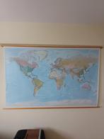 Wereldkaart XXL, vrachtwagenzeil, houten stokken, 200 x 140, Huis en Inrichting, Ophalen, Zo goed als nieuw