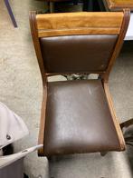 Vintage stoel van hout en bruin kunstleer, Ophalen, Gebruikt, Bruin, Vintage