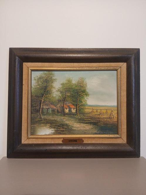 Oorspronkelijk schilderij – "Landelijk tafereel met hoeve", Antiek en Kunst, Kunst | Schilderijen | Klassiek, Ophalen of Verzenden