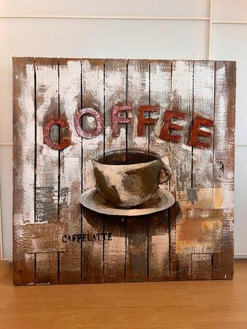 Decoratief houten kunstwerk “COFFEE” beschikbaar voor biedingen