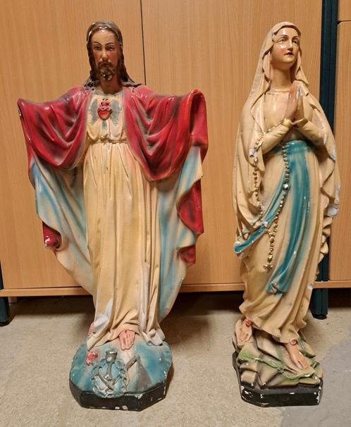 Grote antieke gipsen beelden van Christus en Maria, Antiek en Kunst, Antiek | Religieuze voorwerpen, Ophalen