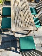 Teak tuinset 5 stoelen met groen kussen + tafel, Tuin en Terras, Ophalen, Gebruikt, Teakhout