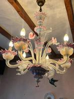 Oude Venetiaanse Murano-kleurige kroonluchter, Huis en Inrichting, Lampen | Kroonluchters, Glas, Gebruikt, Ophalen