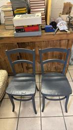 8 chaises bistrot restaurées patine gris-bleu, Maison & Meubles, Chaises, Enlèvement, Utilisé, Bleu