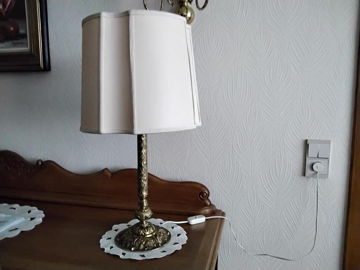 Massief messing tafellamp met kap (izgst), Huis en Inrichting, Lampen | Tafellampen, Zo goed als nieuw, Ophalen of Verzenden