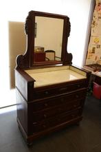 Antieke commode met spiegel en blad in marmer, Gebruikt, 50 tot 100 cm, 3 of 4 laden, Minder dan 100 cm