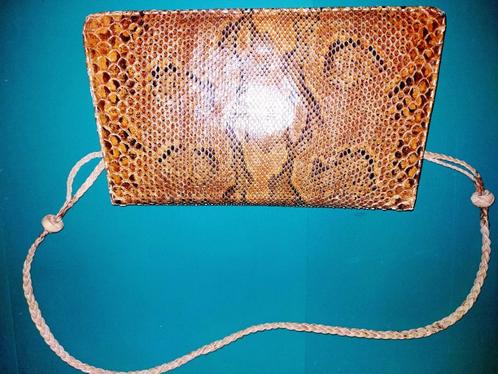 HANDTAS VAN LEDER EN SLANGENHUID, Handtassen en Accessoires, Tassen | Damestassen, Zo goed als nieuw, Handtas, Bruin, Ophalen of Verzenden