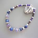 Ketting man of vrouw met blauwe ruilkralen en visgraat glas, Handtassen en Accessoires, Kettingen, Blauw, Nieuw, Ophalen of Verzenden