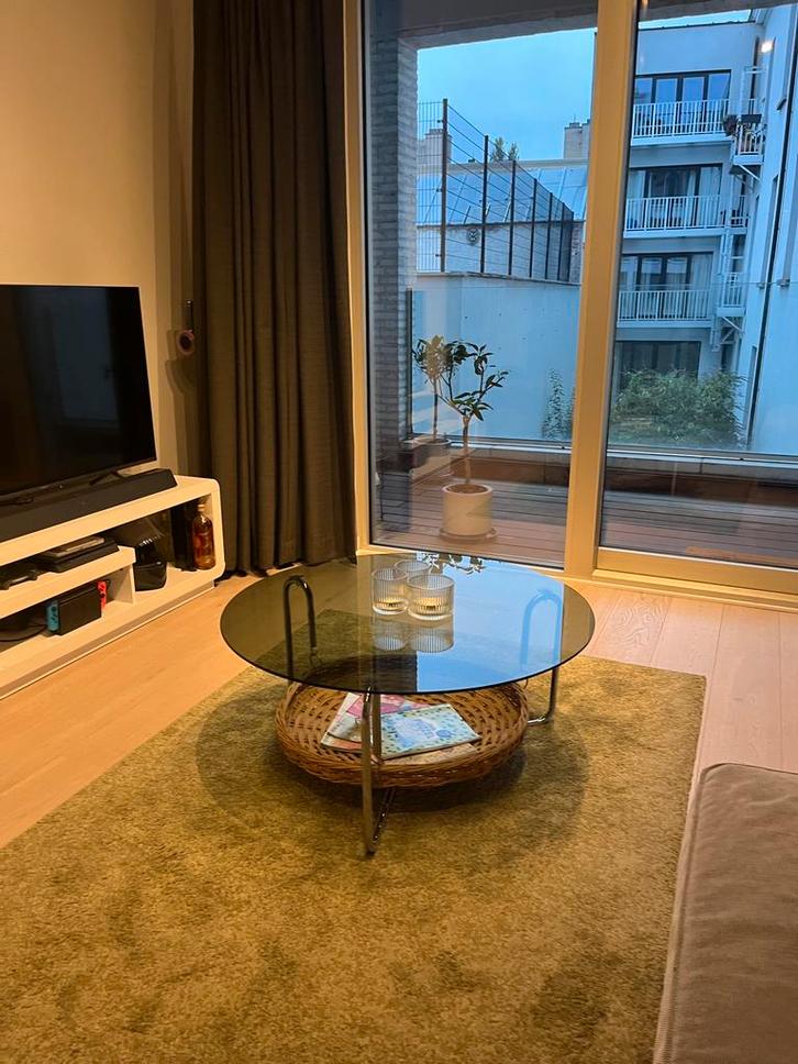 Vintage salontafel rookglas/chrome, Huis en Inrichting, Tafels | Salontafels, Zo goed als nieuw, Rond, Ophalen