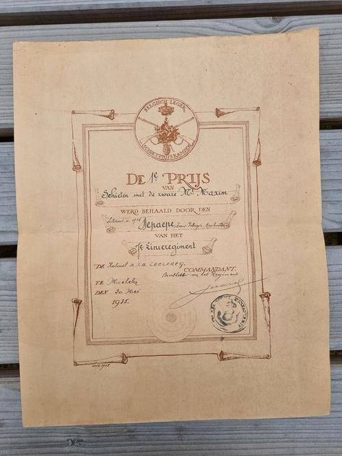 ABBL Oorkonde Schietprijs Zware Mi 7e Linie, Verzamelen, Militaria | Tweede Wereldoorlog, Landmacht, Overige typen, Ophalen of Verzenden