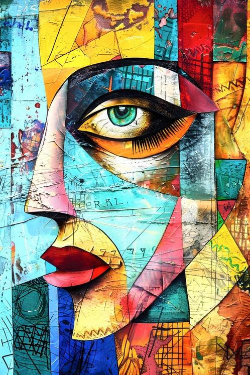 ” Visages Fragmentés “  opmerkelijk digitaal werk/Giclee, Antiek en Kunst, Kunst | Schilderijen | Modern, Ophalen of Verzenden