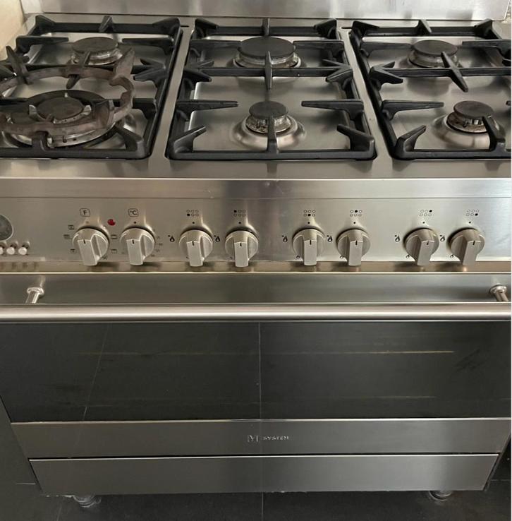 M-System gasoven, Elektronische apparatuur, Fornuizen, Gebruikt, Vrijstaand, Gas, 5 kookzones of meer, 85 tot 90 cm, 60 cm of meer