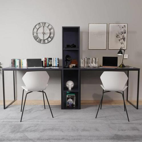 bureau dubbel zwart met 2 bureaustoelen, Huis en Inrichting, Bureaus, Gebruikt, Bureau, Ophalen of Verzenden