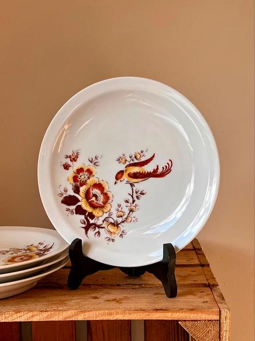 Set van 4 dessertbordjes Bareuther vogeltje retro, Antiek en Kunst, Antiek | Servies los, Ophalen of Verzenden