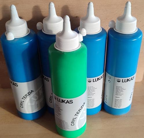 Peinture acrylique 500ml Lukas Cryl Terzia bleu et vert, Antiquités & Art, Art | Peinture | Abstraite, Enlèvement