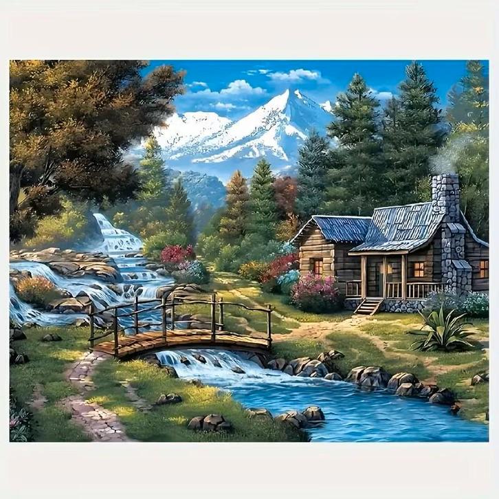 Peinture au diamant Maison alpine 50x40cm (ronde), Hobby & Loisirs créatifs, Bricolage, Neuf, Bricolage, Enlèvement ou Envoi