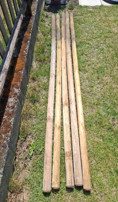 5 x Ronde houten palen, Tuin en Terras, Palen, Balken en Planken, Zo goed als nieuw, Palen, 250 cm of meer, Ophalen