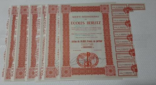 31 titres "Société Internationale des Ecoles Berlitz" ., Postzegels en Munten, Aandelen en Waardepapieren, Aandeel, 1950 tot 1970