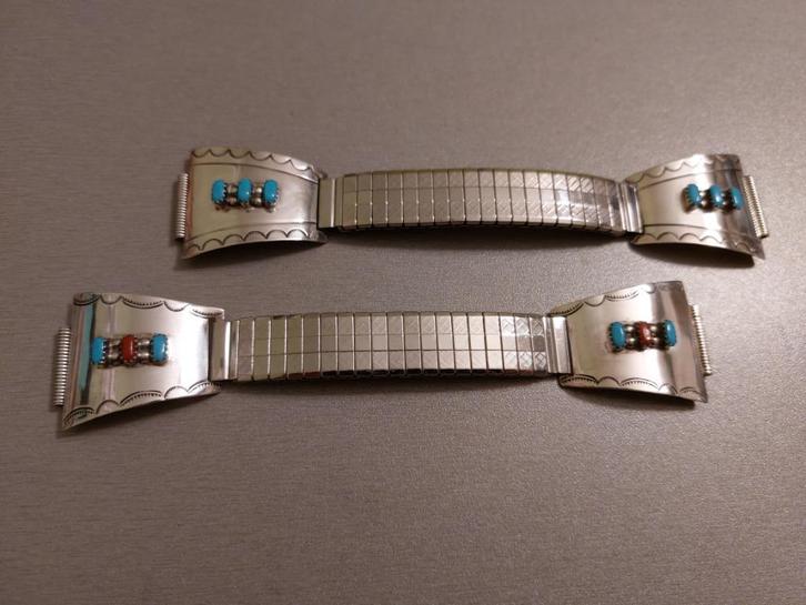 2 horlogebanden zilver en turquoise carnelia Tribal Navajo, Handtassen en Accessoires, Horloges | Heren, Nieuw, Polshorloge, Zilver