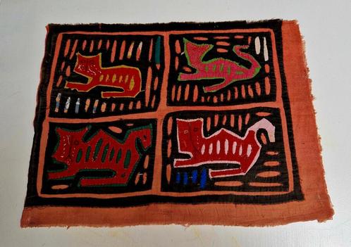 Mola Kuna original avec chats, Antiquités & Art, Tapis & Textile, Enlèvement ou Envoi