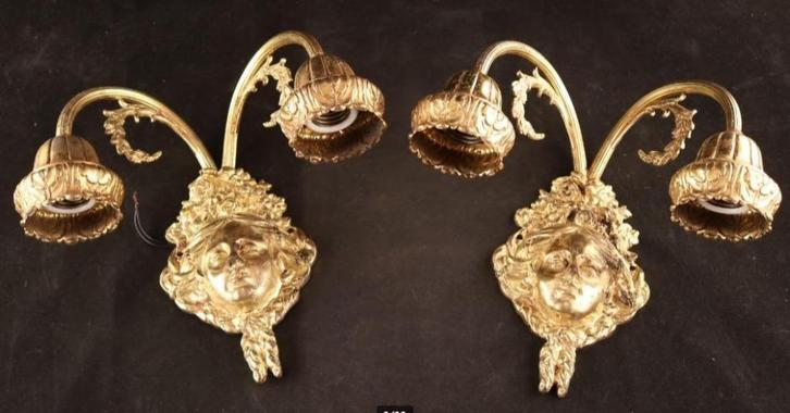 2x art nouveau brons wandlampen, Antiek en Kunst, Antiek | Brons en Koper, Brons, Ophalen