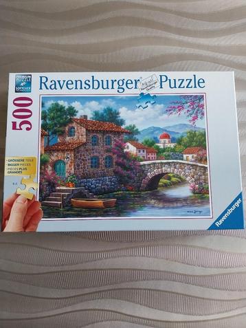 Puzzel Ravensburger "Stenen huis met brug aan rivier" 500 st