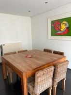 Mooie eettafel met bijhorende stoelen en 2x poef, Huis en Inrichting, Tafels | Eettafels, Ophalen, Zo goed als nieuw, Vijf personen of meer