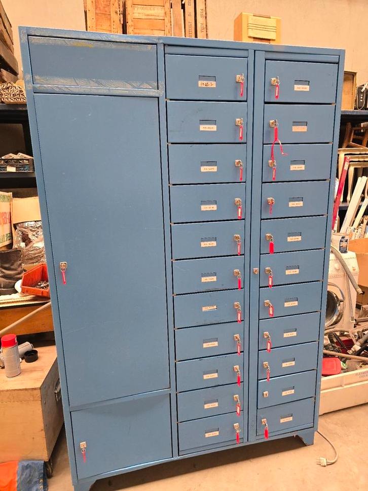 Archiefkast lockerkast met vakjes lades vintage retro blauw, Huis en Inrichting, Kasten | Ladekasten, Gebruikt, Ophalen