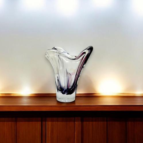 Kleine mauve en witte vaas van geblazen glas - Murano-stijl, Antiek en Kunst, Antiek | Glaswerk en Kristal, Ophalen of Verzenden