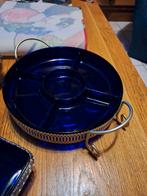 plateau apéritif et pots verre bleu., Enlèvement, Utilisé, Métal