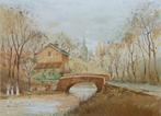ALLAIN RENOUX / BRUGGETJE AAN DE RIVIER / KLEURLITHO 44x52cm, Enlèvement ou Envoi