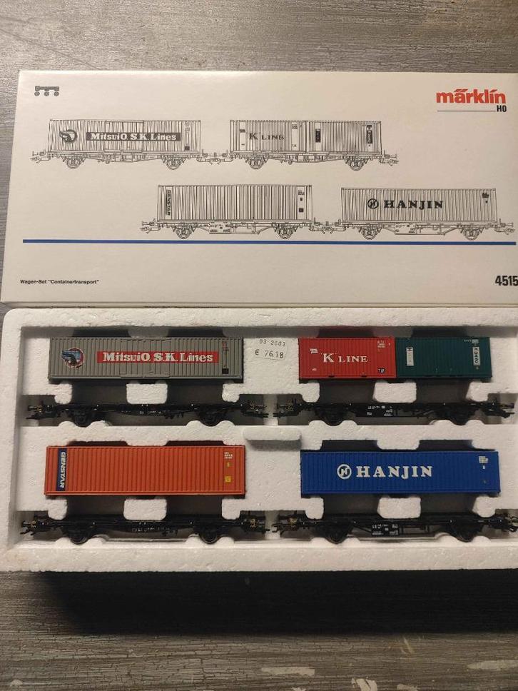 Marklin container wagons (4515), Hobby en Vrije tijd, Modeltreinen | H0, Gebruikt, Wagon, Wisselstroom, Märklin, Ophalen of Verzenden