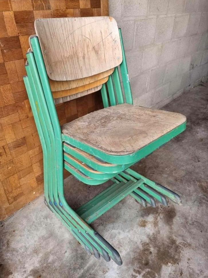 Oude Schoolstoeltjes - Vintage Charme 4 stuks, Huis en Inrichting, Stoelen, Hout, Ophalen