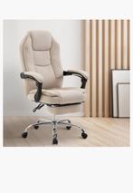 bureaustoel in beige stof met voetsteun