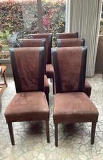 Lederen living stoelen 6 stuks, Huis en Inrichting, Ophalen, Gebruikt, Bruin, Hout