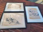 3 houtskooltekeningen gesigneerd, Antiek en Kunst, Kunst | Tekeningen en Fotografie, Ophalen of Verzenden