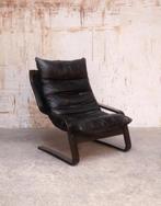 high-back scandianavian lounge chair / fauteuil - leder, Vintage , mid-century, scandianvian, Gebruikt, Rechthoekig, Ophalen of Verzenden