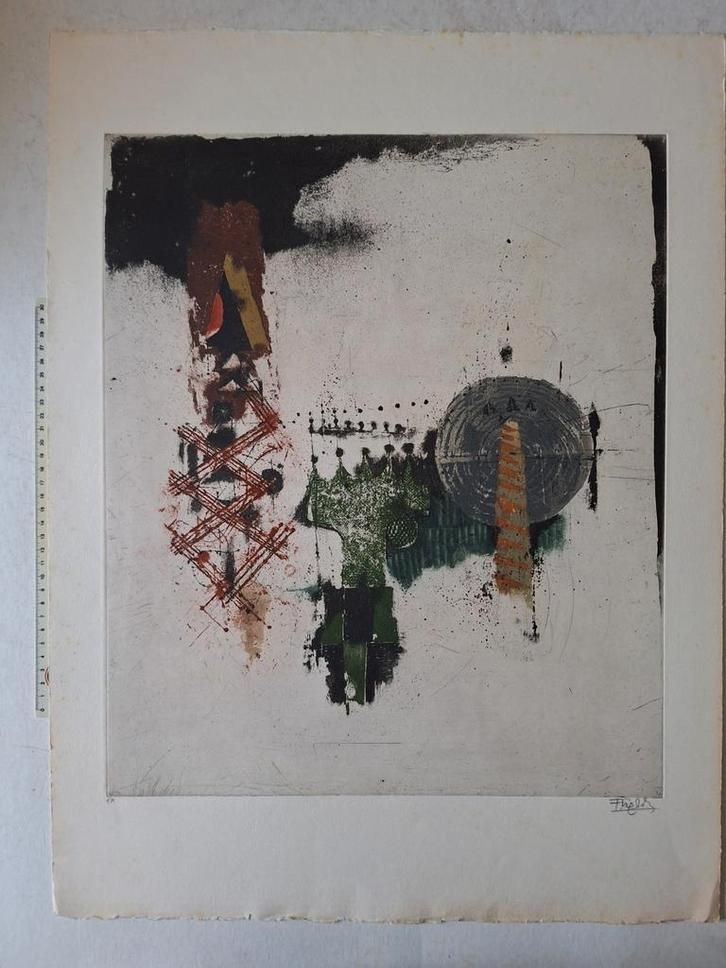 Originele ets/aquatint van Johnny Friedlaender Palettes 1, Antiek en Kunst, Kunst | Etsen en Gravures, Ophalen of Verzenden