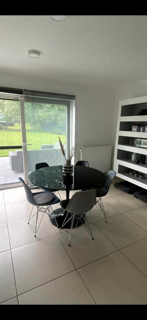 table tulipe en verre noir, Huis en Inrichting, Tafels | Eettafels, Gebruikt, Glas, Metaal, Ophalen