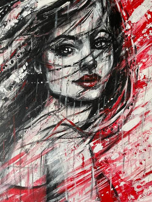 Modern 3D schilderij met rode accenren Mk Art, Antiek en Kunst, Kunst | Schilderijen | Modern, Ophalen