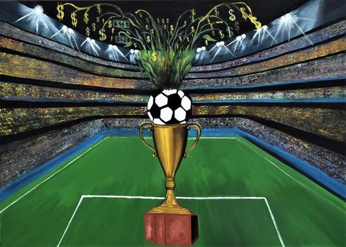 Painting world cup criticism football. Signed joky kamo, Antiquités & Art, Art | Peinture | Abstraite, Enlèvement