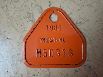 Oude motorfietsplaat provincie West-Vlaanderen 1986 beschikbaar voor biedingen