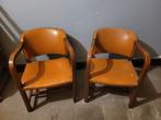 Paar leren fauteuils, Gebruikt, Leer, Ophalen of Verzenden, /