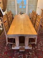 Massief eiken eettafel met 6 eiken stoelen, Ophalen, Zo goed als nieuw, 4 tot 6 stoelen