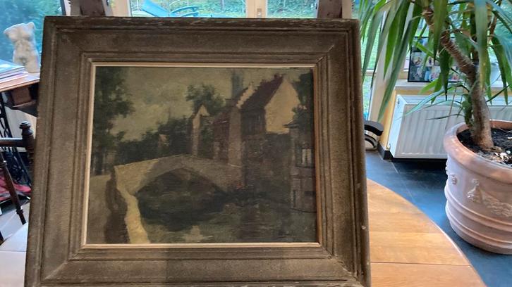 Olieverf op doek Peerdenbrug Brugge Maes, Antiek en Kunst, Kunst | Schilderijen | Klassiek, Ophalen of Verzenden