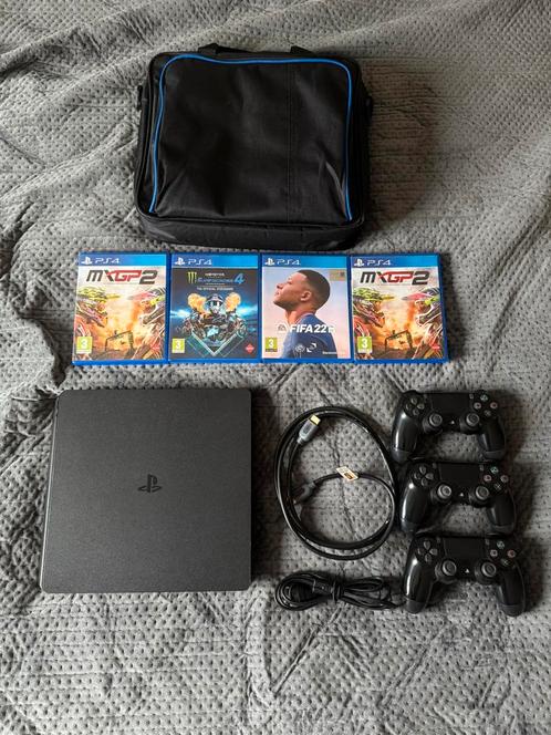 Ps4 500gb + 4 spellen + 3 controllers, Games en Spelcomputers, Spelcomputers | Sony PlayStation 4, Zo goed als nieuw, Slim, 500 GB
