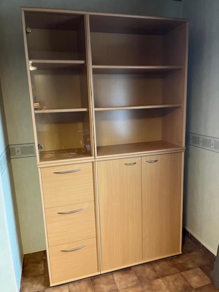 Bureaukast met hangmapladen, boekengedeelte en 1 glazen deur, Huis en Inrichting, Kasten | Wandmeubels, Gebruikt, 150 tot 200 cm