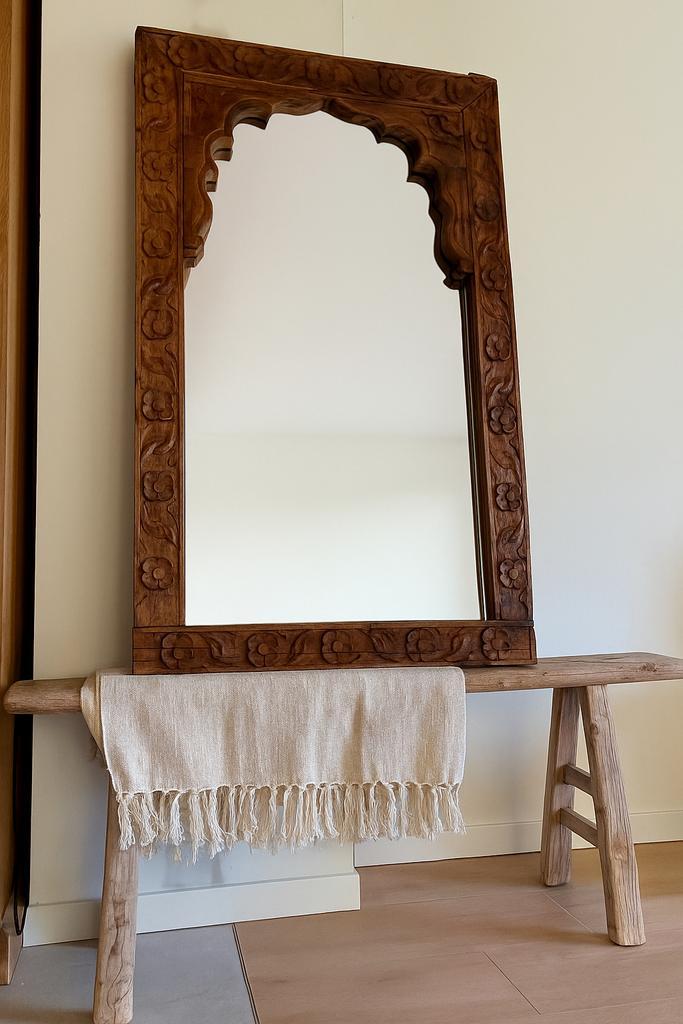 Houte handgemaakte oosterse spiegel, Antiek en Kunst, Antiek | Spiegels, Ophalen